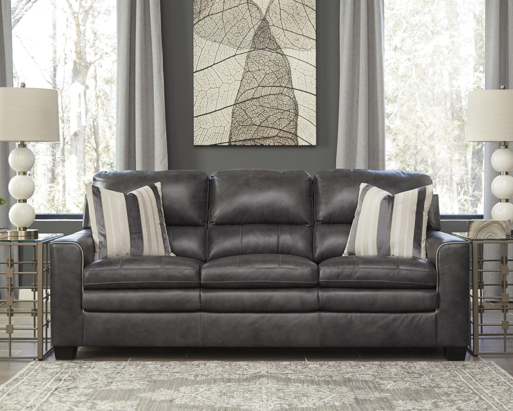 Side angle of South 8x10 blue and beige medallion rug