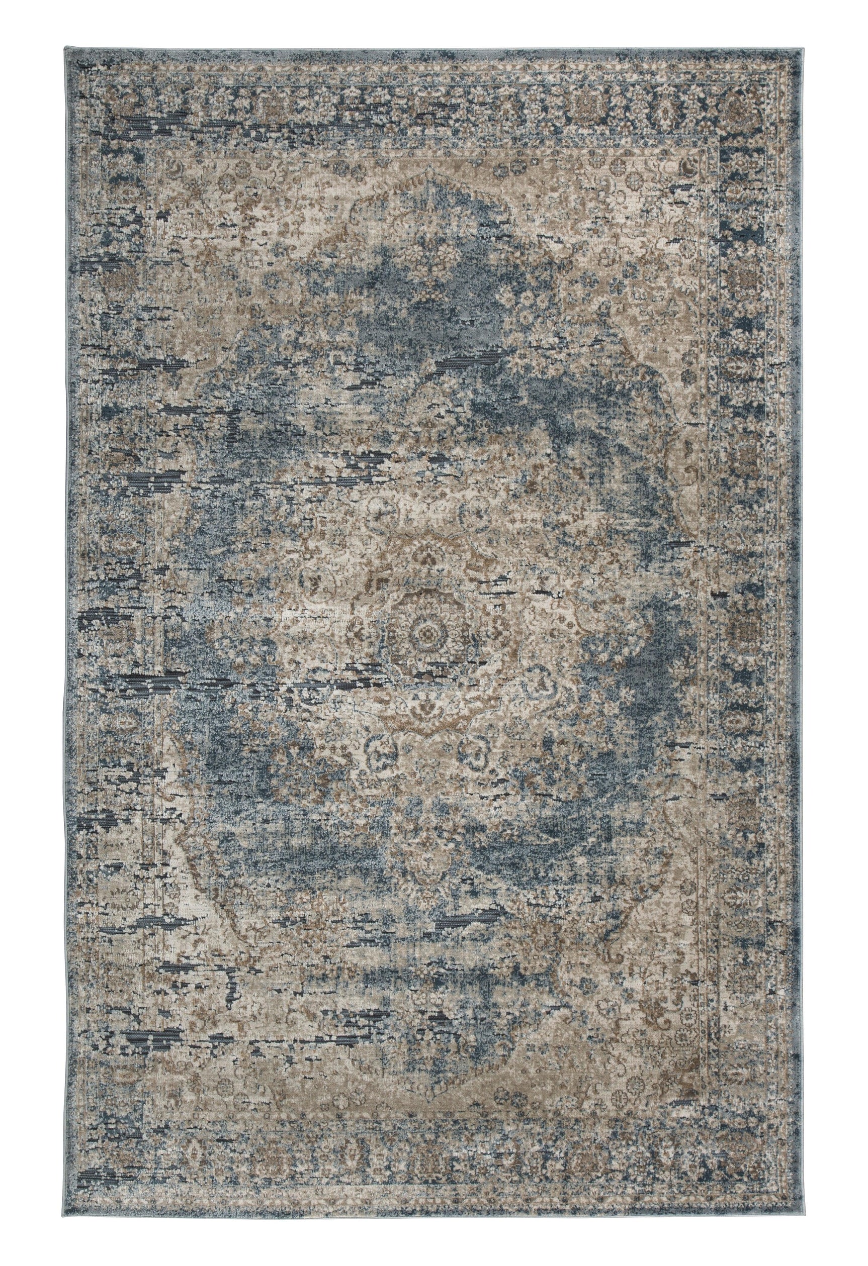 Close-up of South Blue Beige 5x7 rug medallion pattern