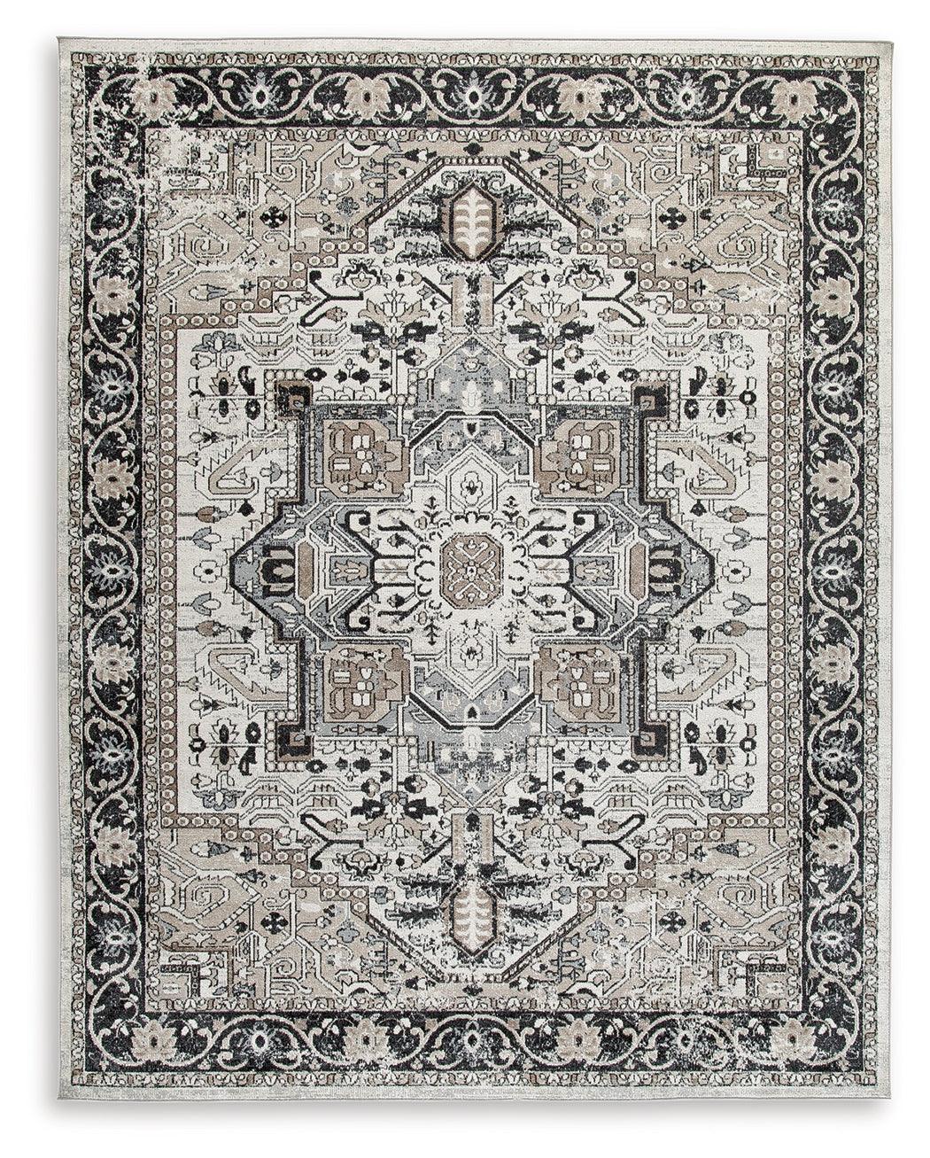 Close-up of Gregmoore rug multicolor medallion pattern