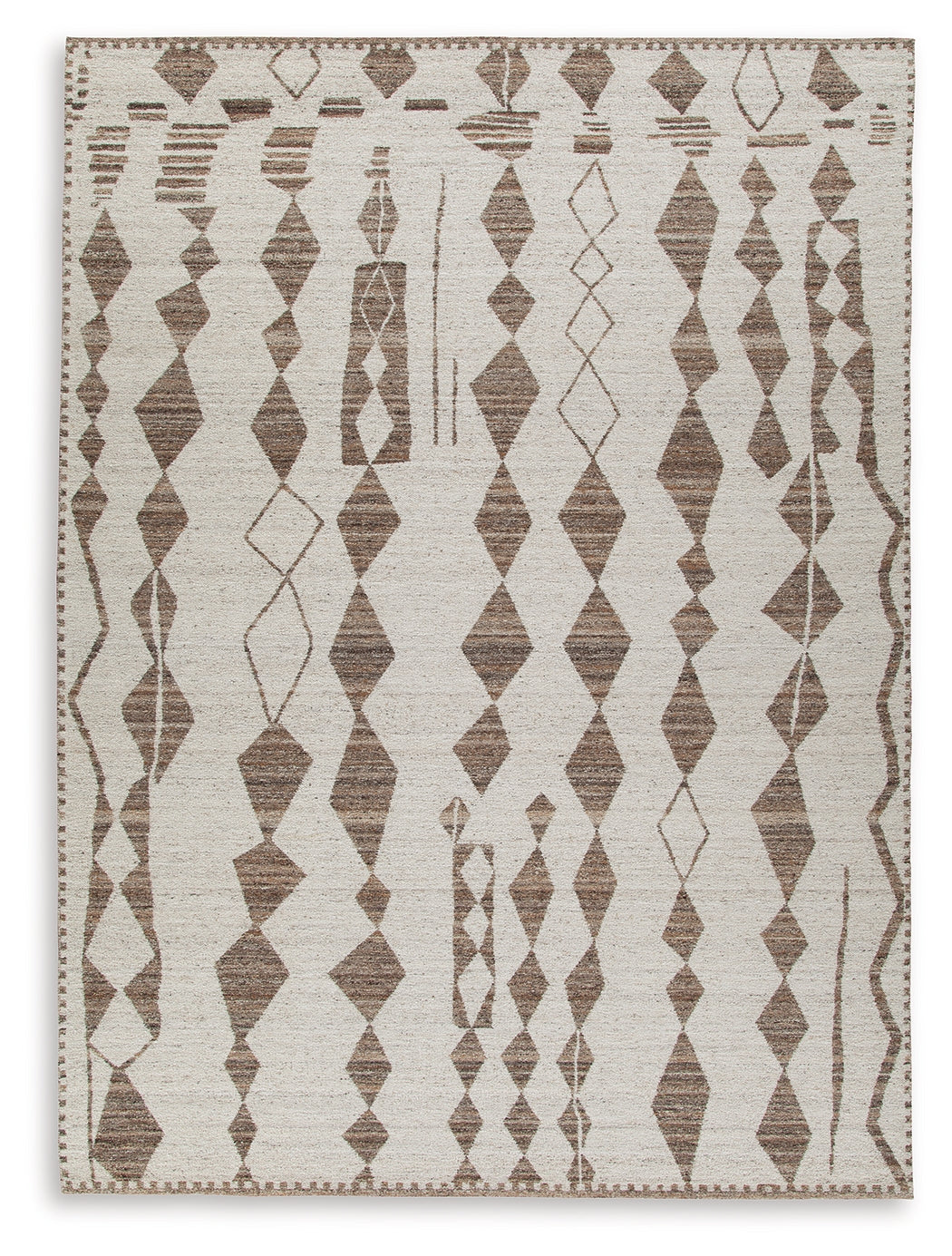Close-up of Brettler rug corner showing fabric texture and geometric abstract design