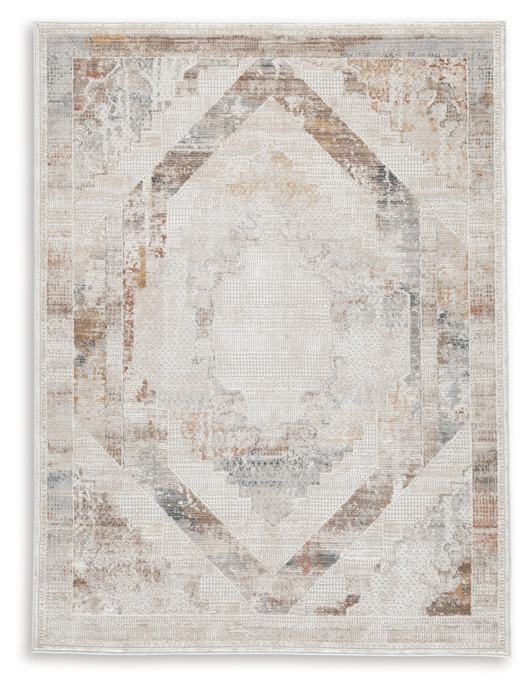 Close-up of Varnwood rug medallion pattern and fabric texture