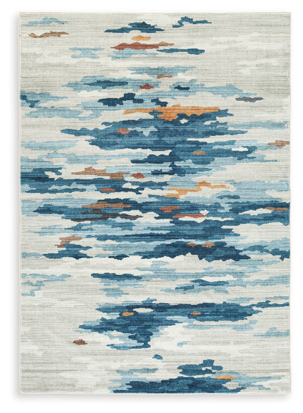 Vinlett Cream/Blue/Brown 5' x 7' Washable Rug
