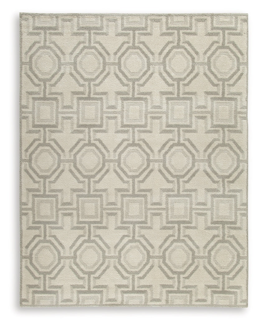 Detailed view of Maconville rug pile and geometric pattern