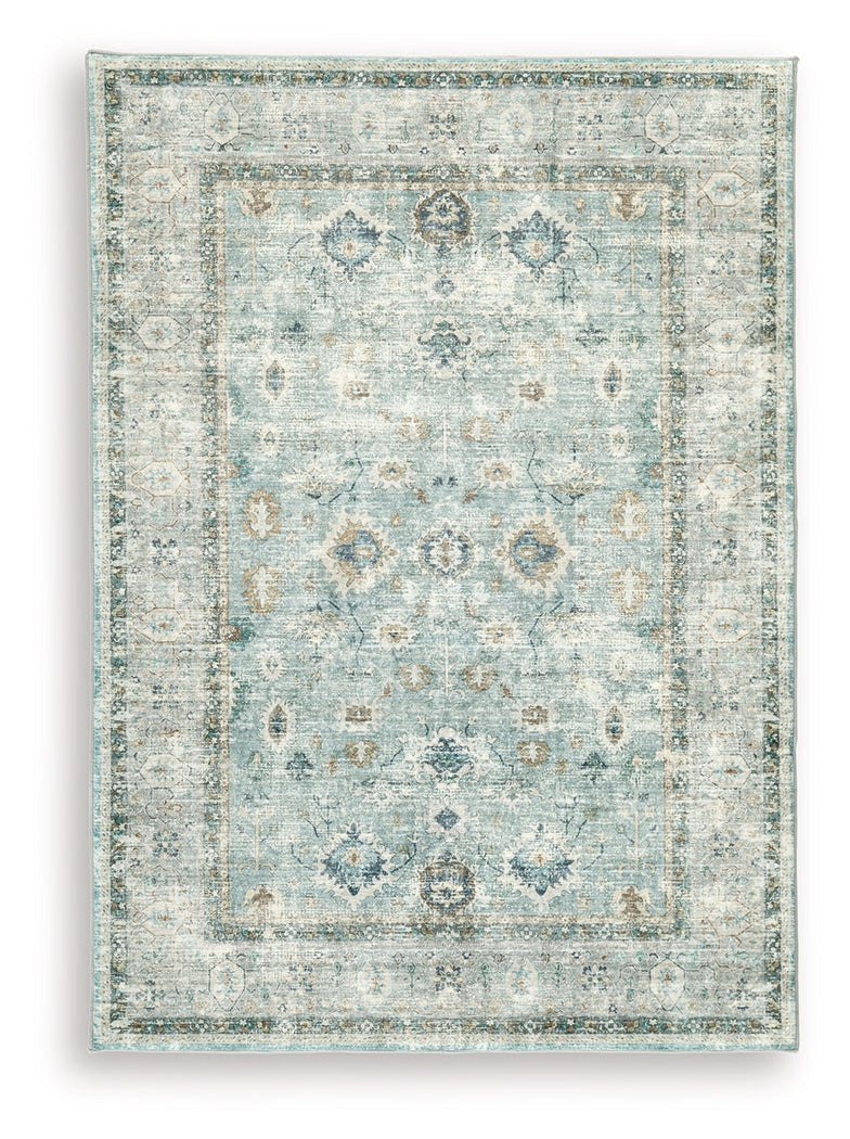 Close-up of Ladstoney area rug botanical pattern and texture