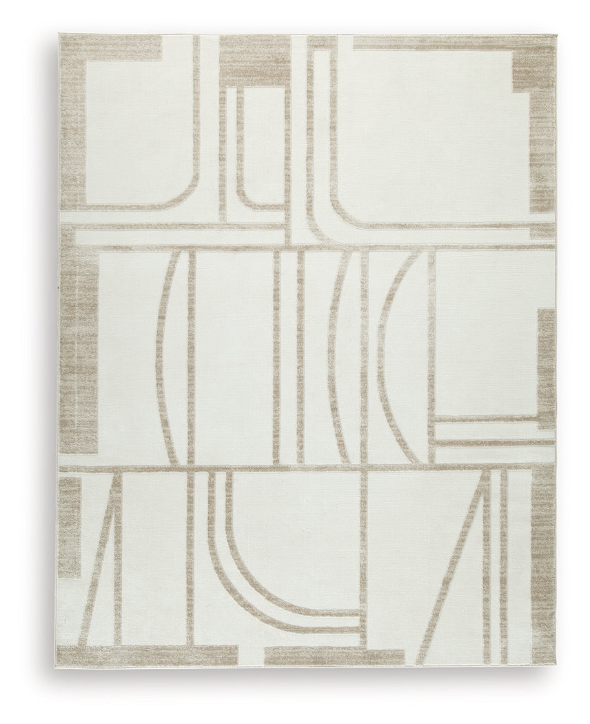 Close-up of Farongrove high-low pile texture in ivory and beige