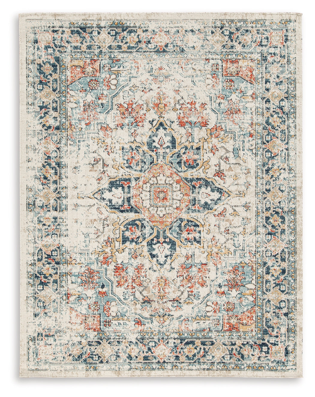 Jarrpage area rug folded revealing backing detail