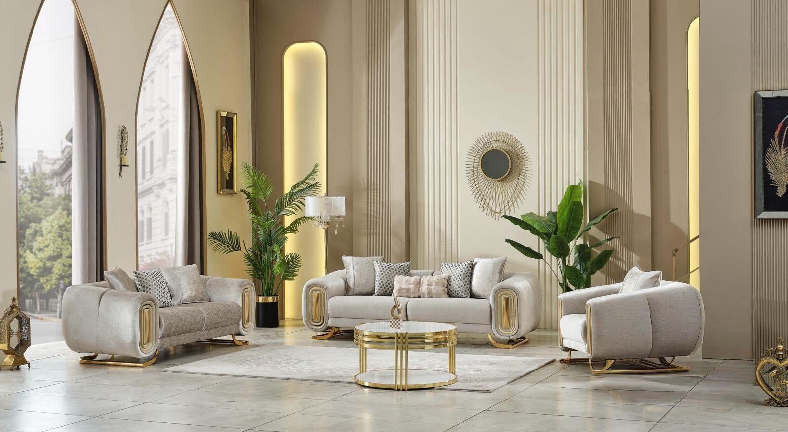 Verona Beige Velvet Living Room Set