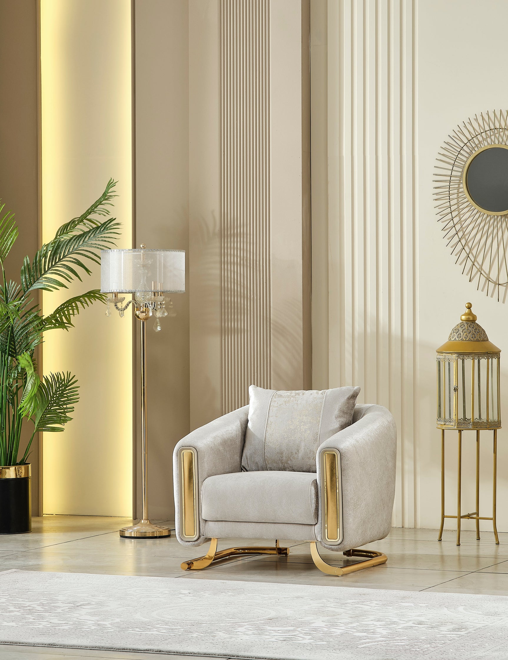 Verona Beige Velvet Living Room Set