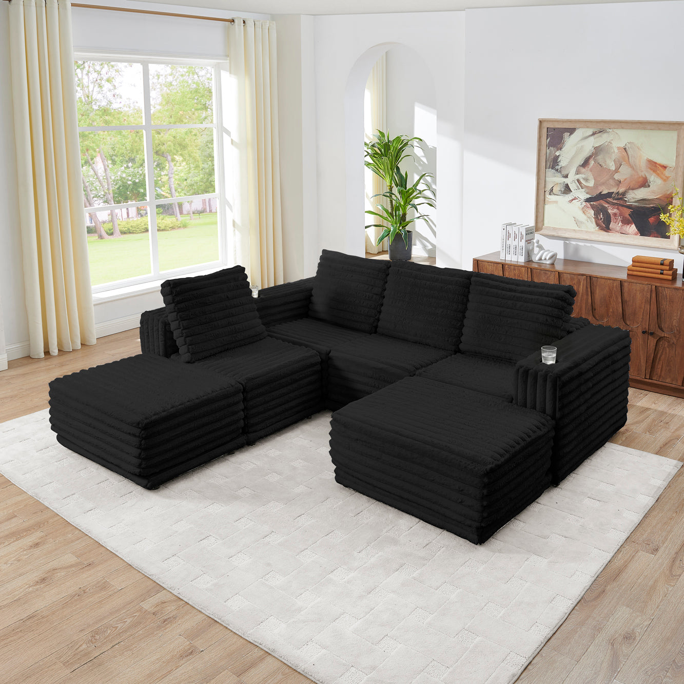 Front view of Nuve Black Modular Sectional sofa