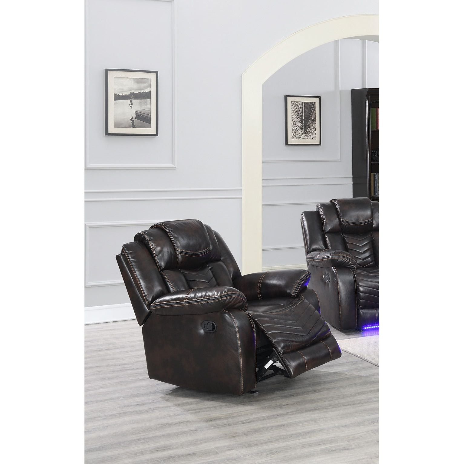 Lucky Charm Brown Air Leather 3-Piece Reclining Sectional view 3