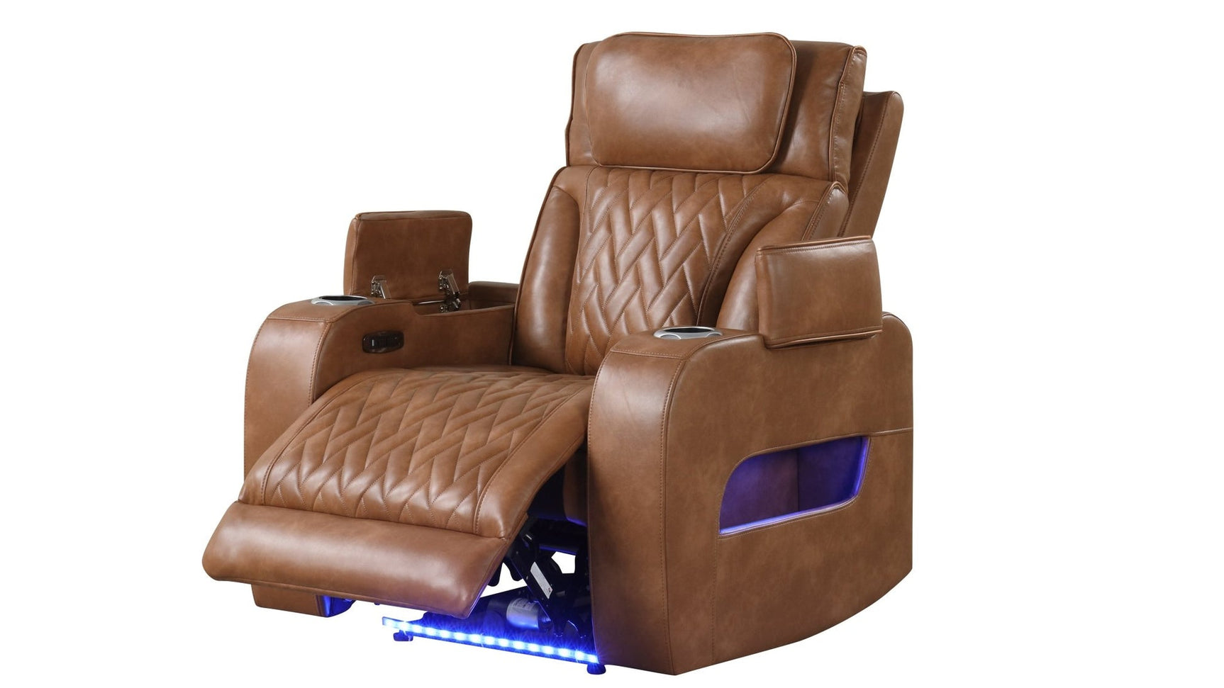 Loveseat storage arm and cupholder detail