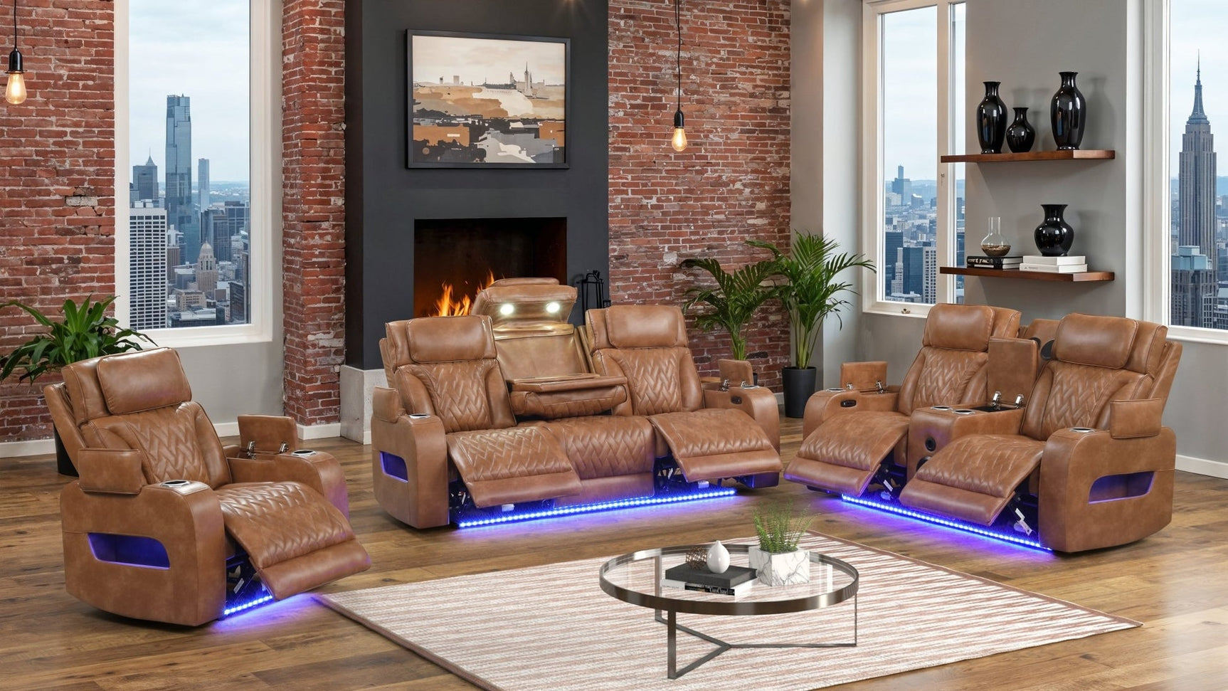 Skyline brown leather power reclining sofa from side angle