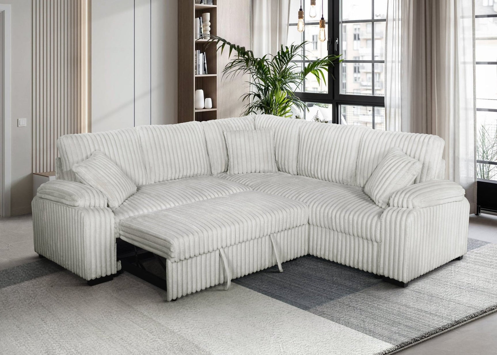 Neeha Gray Corduroy 3-Piece Sectional Sofa main view