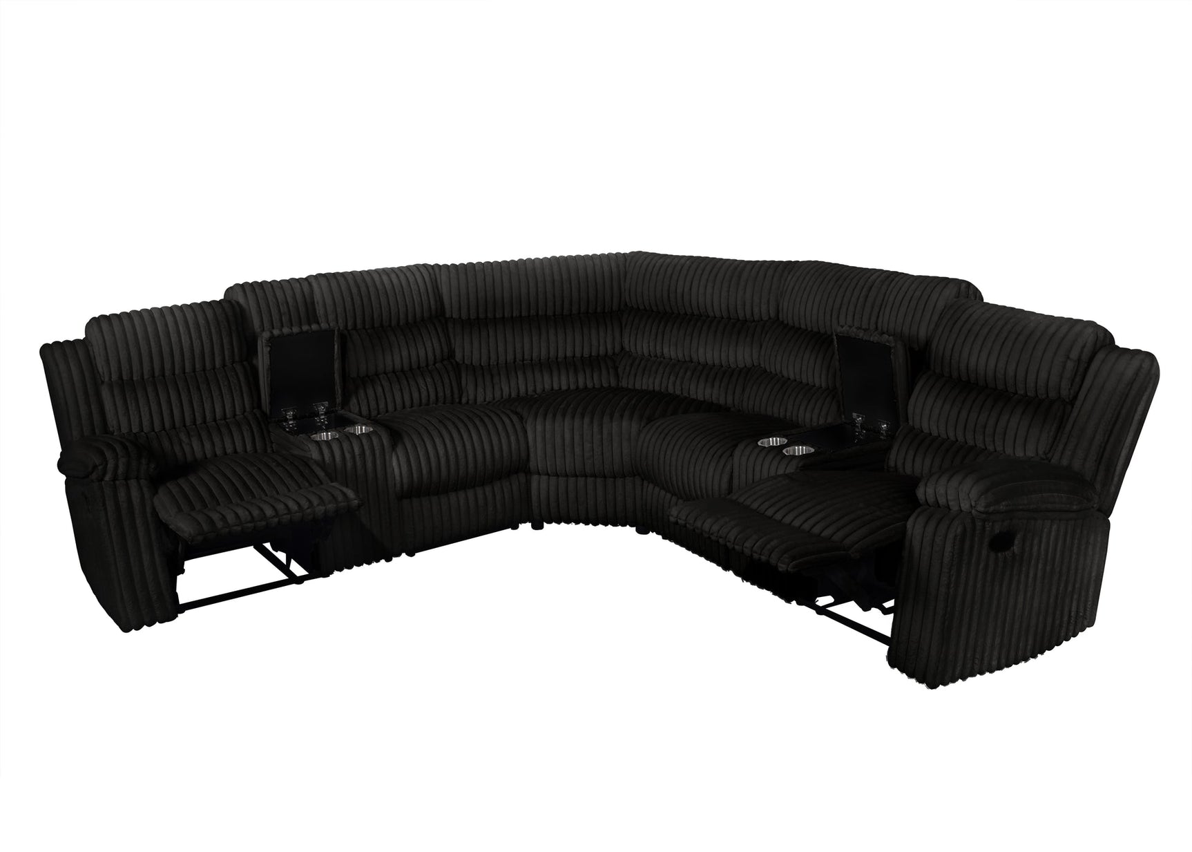 Open reclining function on the sectional sofa with white background