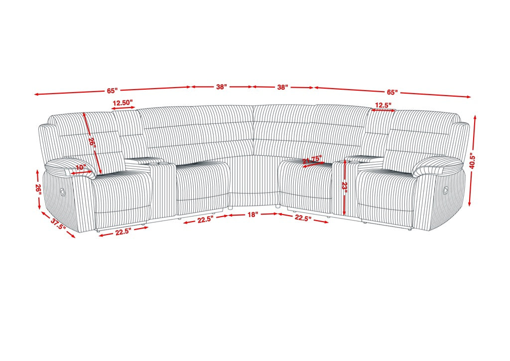 Dimension diagram for Calantha 3-piece reclining sectional