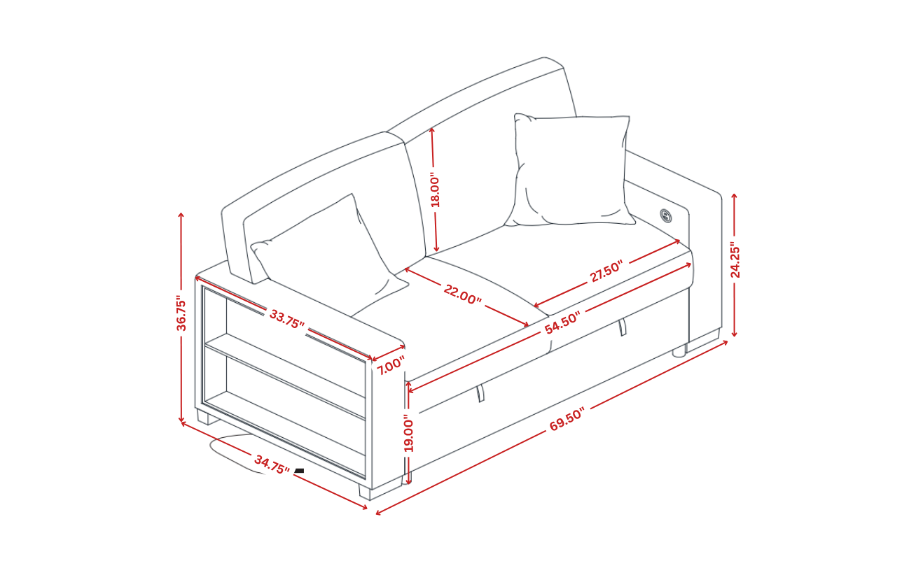 Dimension diagram of Bexley Gray loveseat