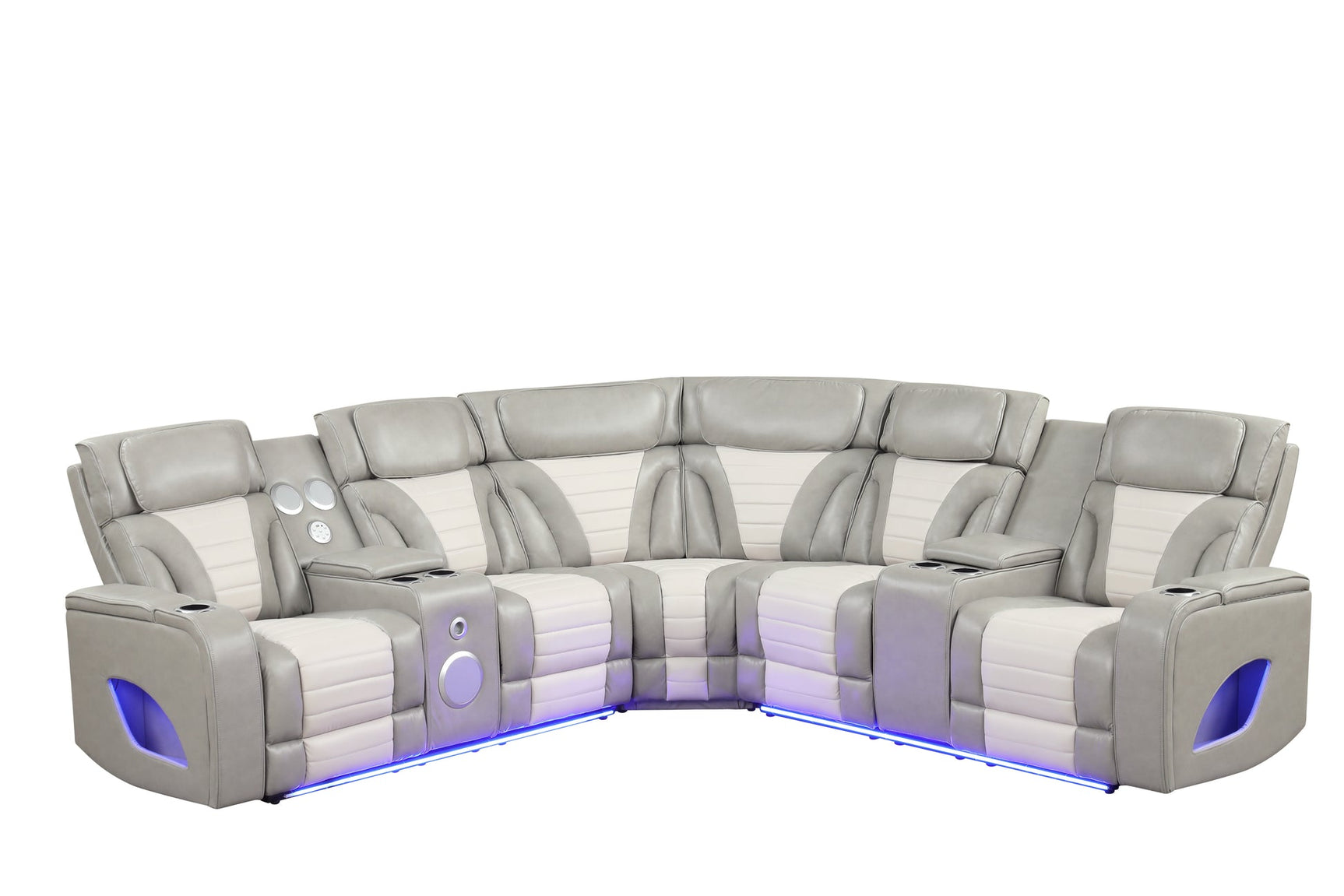 Robin sectional console with cupholders and storage open