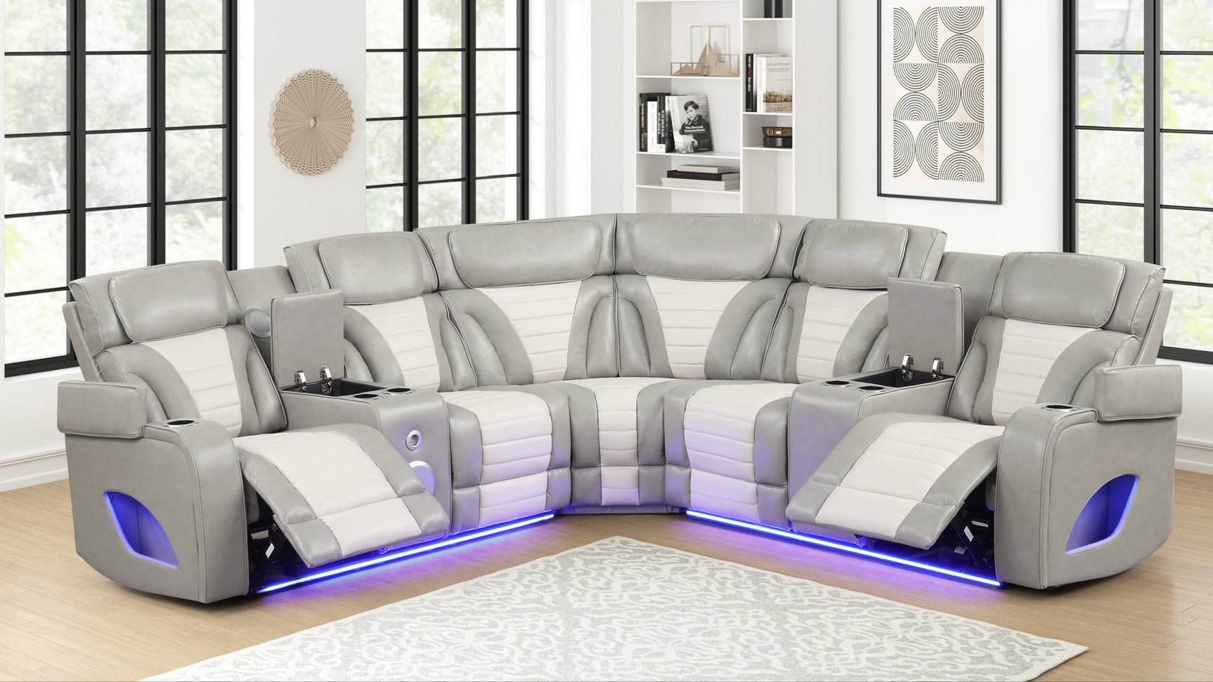 Robin Grey sectional sofa left arm facing power recliner with storage console