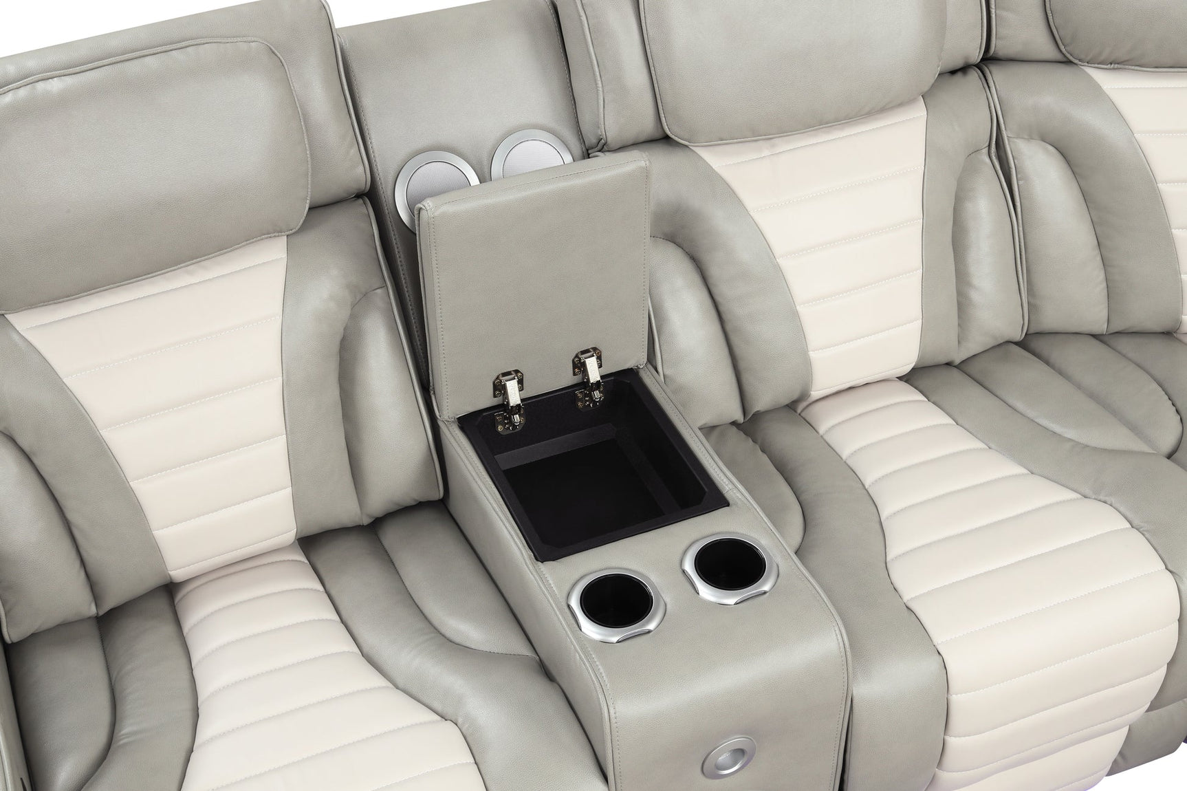 Detail of grey air leather upholstery