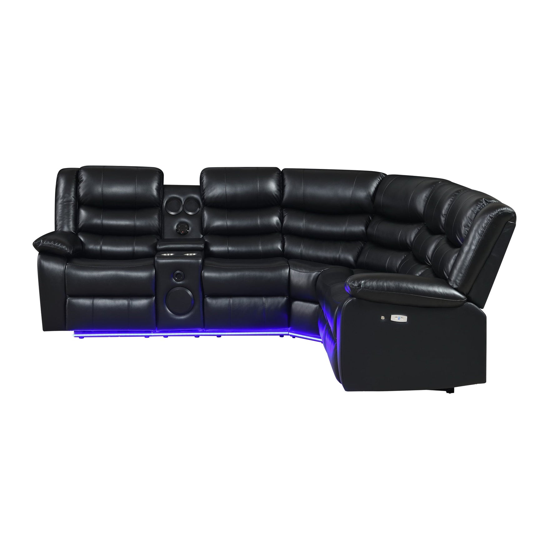 Sonic Black Power Reclining Sectional console with USB charger and LED