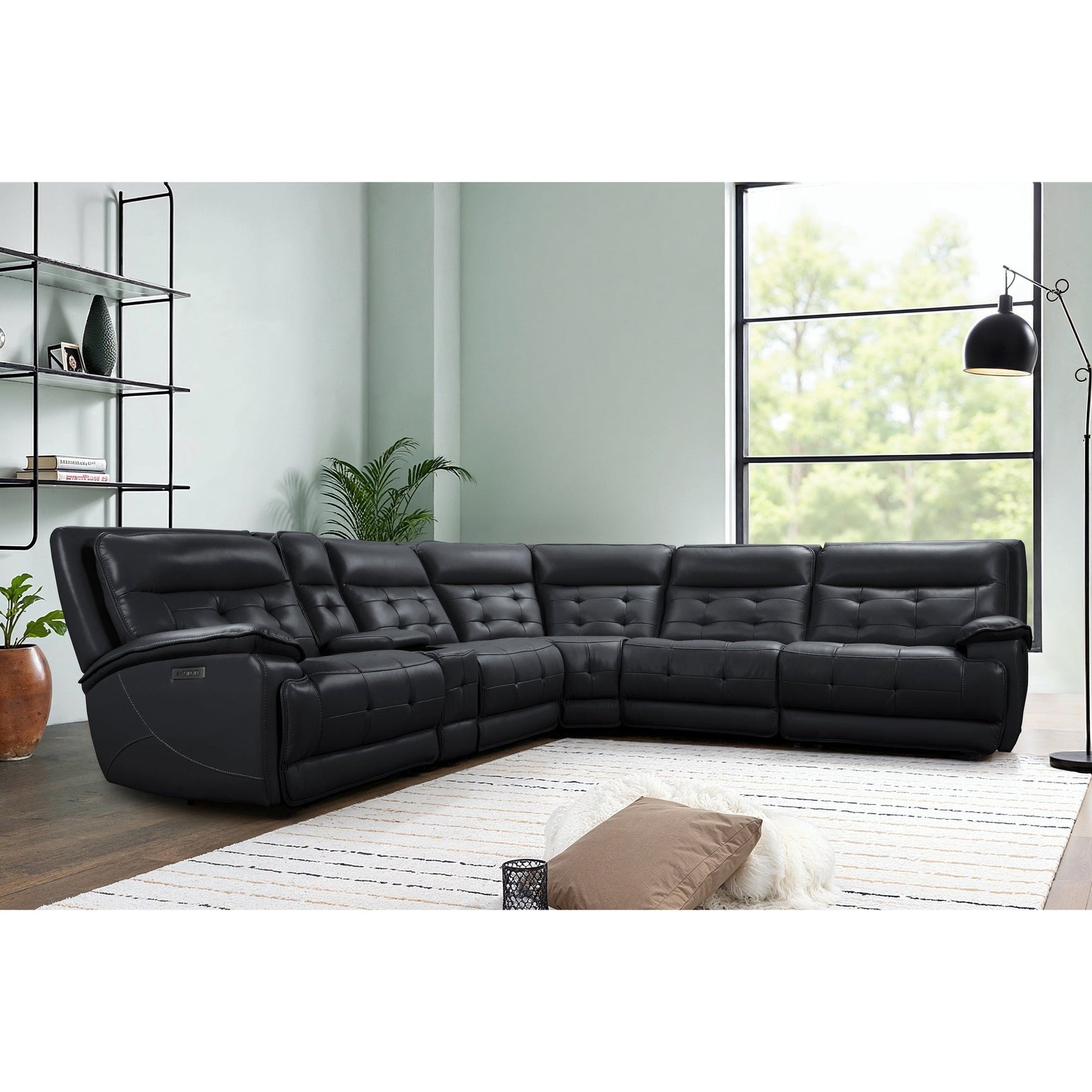 Starlight black leather sectional corner close-up