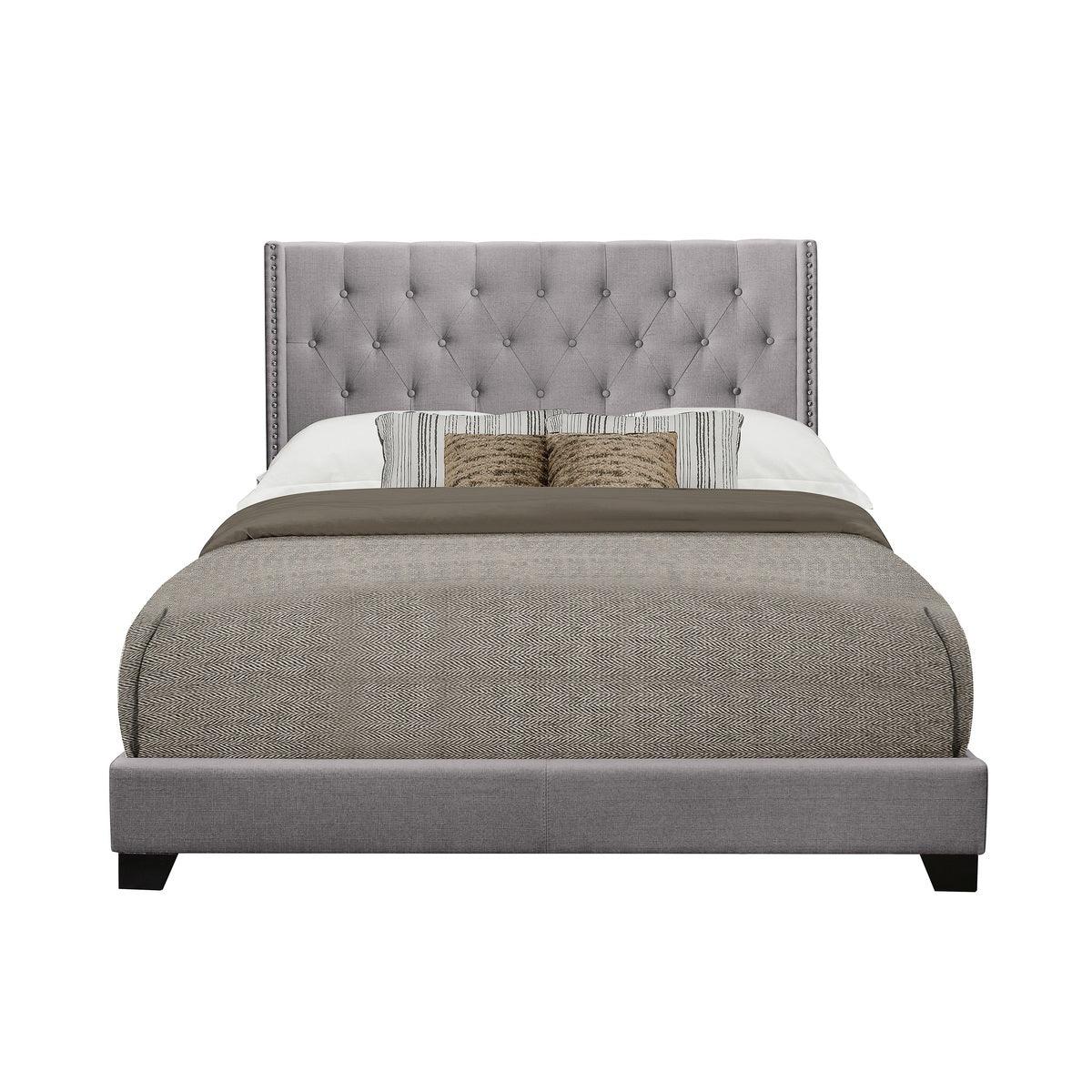 Baker Grey Solid Wood And Engineered Wood Fabric Upholstered Tufted Full Platform Bedroom Set - Ella Furniture