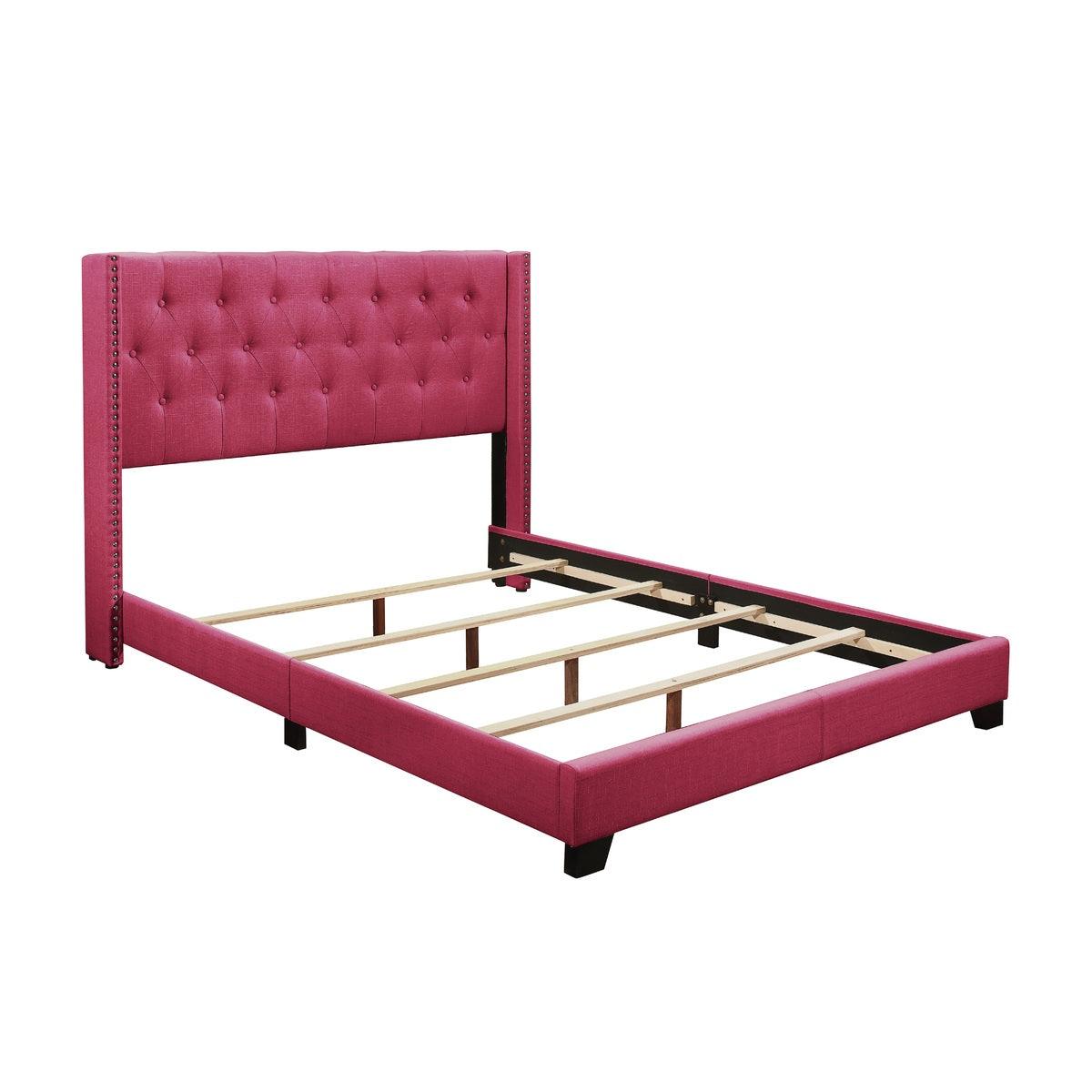 Close-up of tufted pink fabric headboard on Baker Full Platform Bed