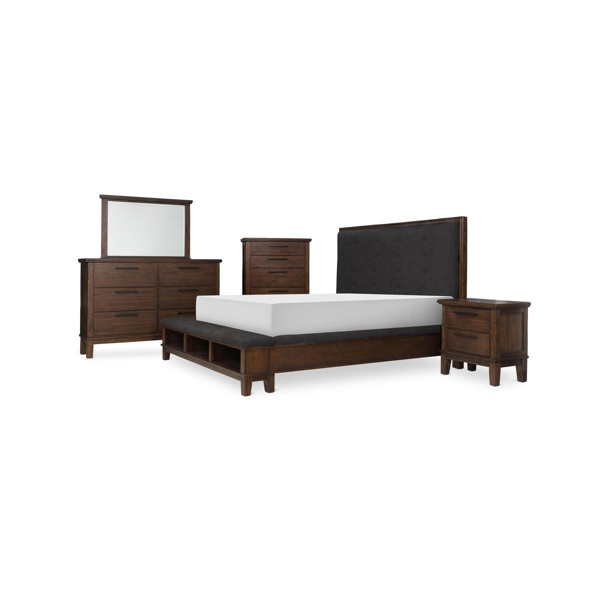 Nightstand and dresser in brown wood finish from set