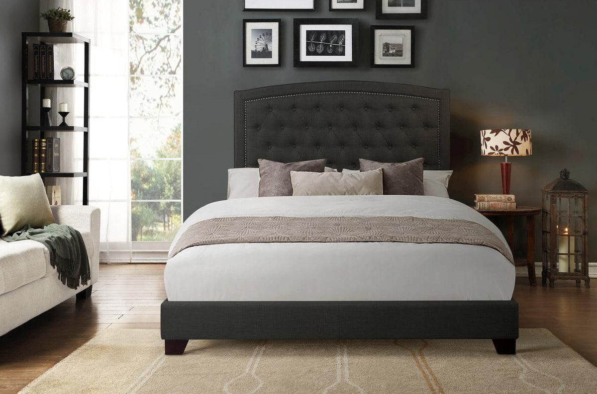 Linda Dark Gray Tufted Queen Upholstered Bed front view
