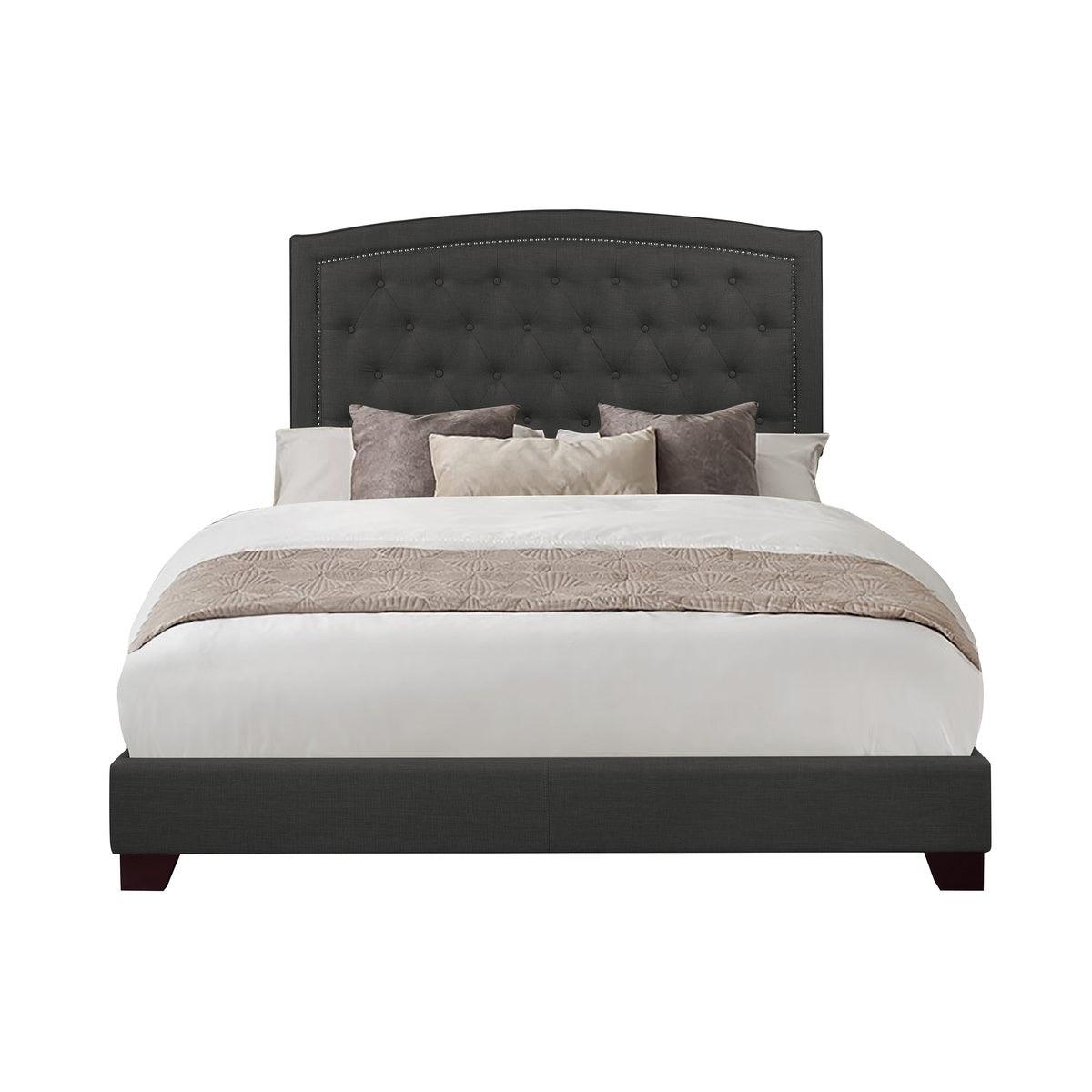 Linda Dark Gray Tufted King Upholstered Bed angled headboard view