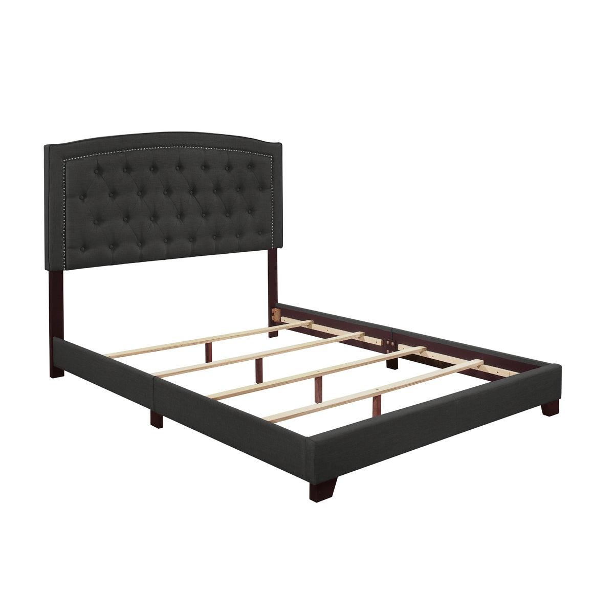 Linda Dark Gray Tufted King Upholstered Bed footboard and frame detail