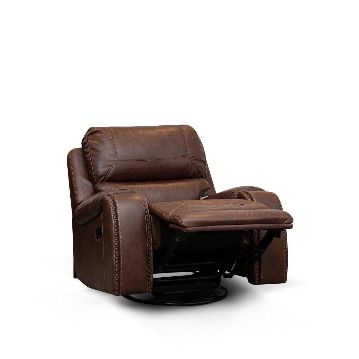 Brown microfiber swivel glider reclining chair reclined position