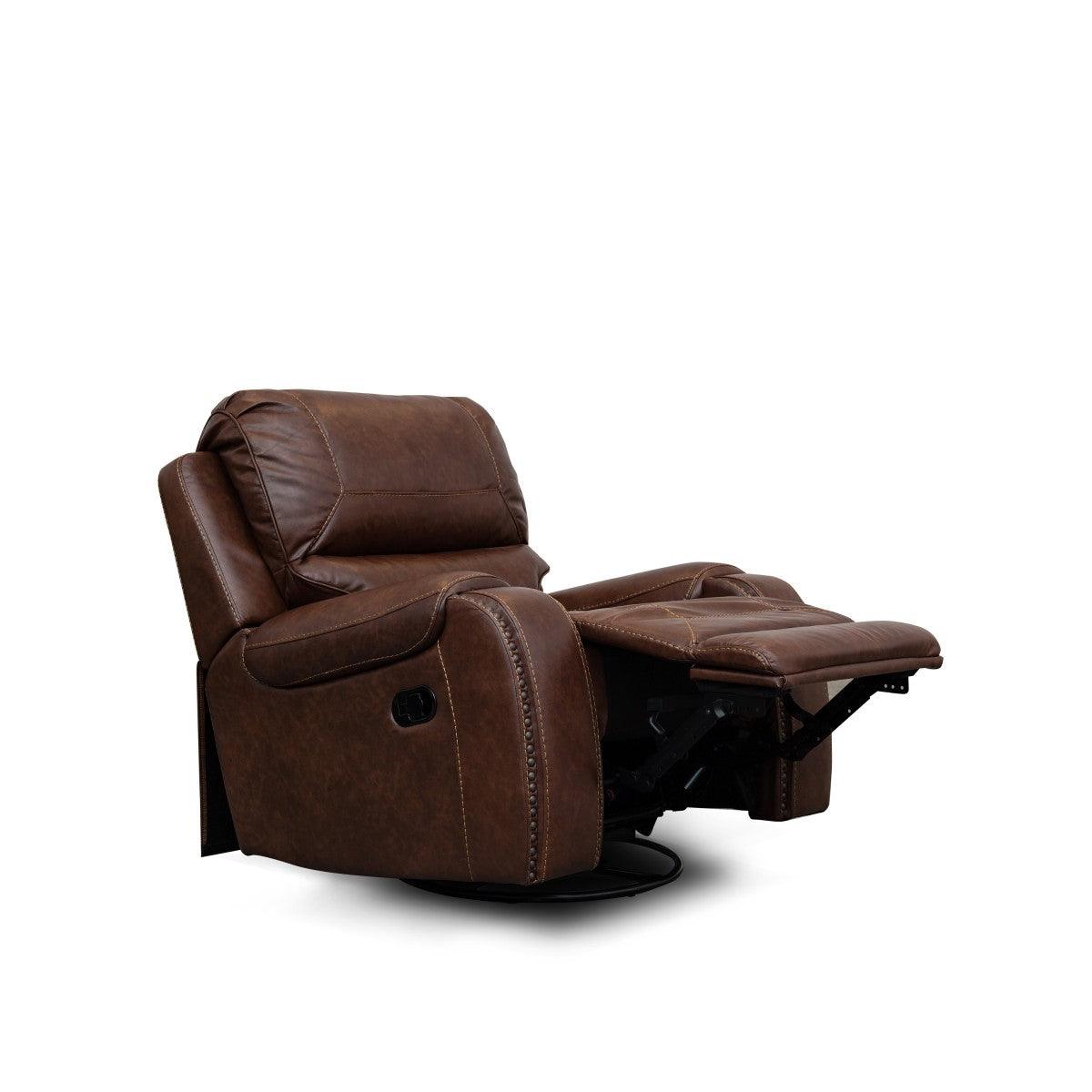 Brown microfiber swivel glider reclining chair alternate side view