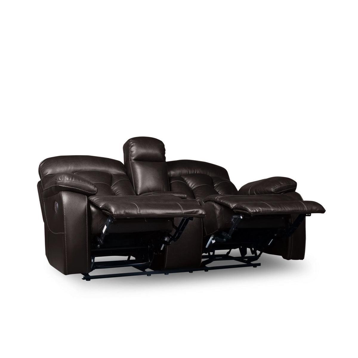 Claire Brown brown faux leather double reclining loveseat open recliner position