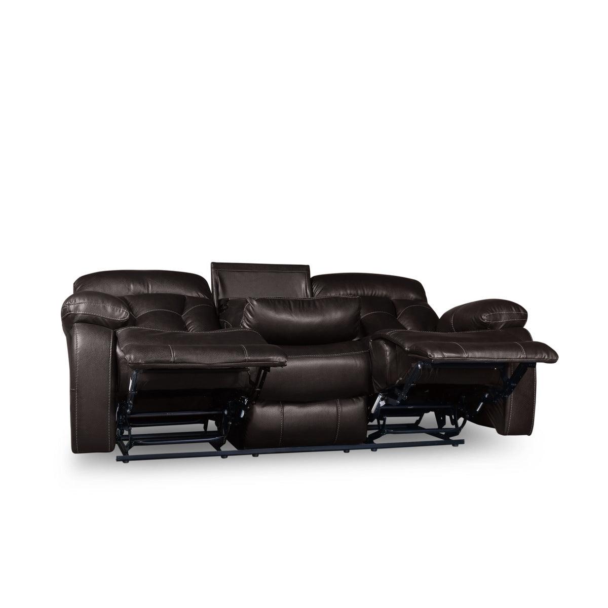 Close-up of plush cushions and reclining mechanism on Claire Brown sofa