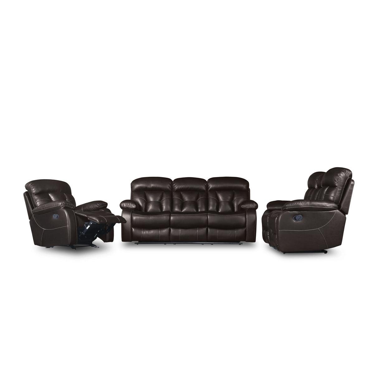Claire Brown brown faux leather double reclining loveseat recliner mechanism detail