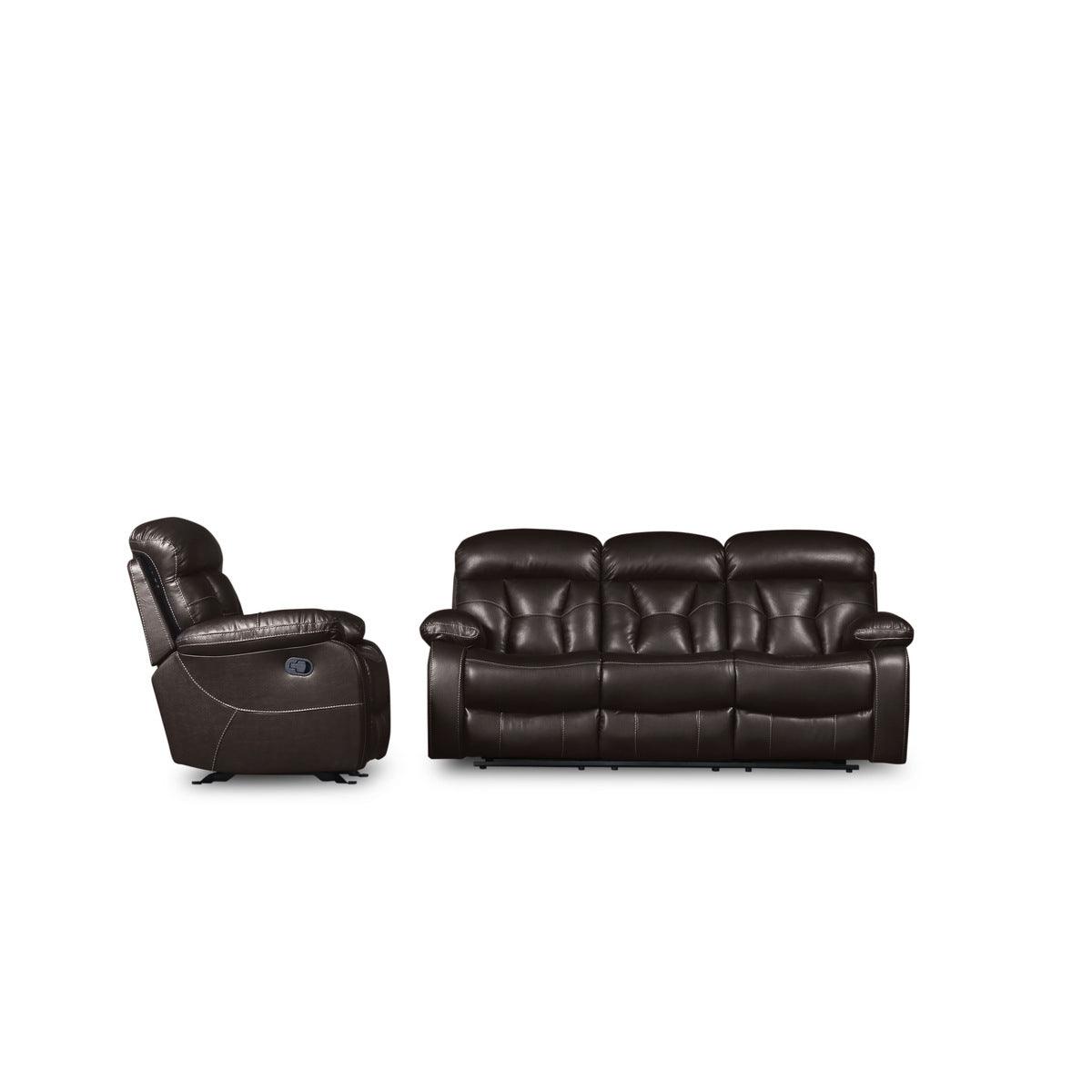 Claire Brown double recliner sofa fully reclined position