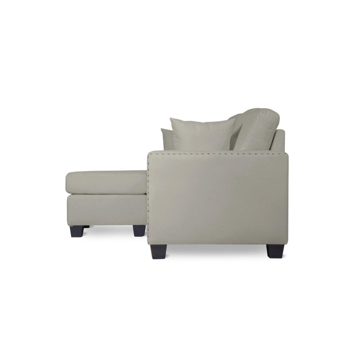 Side view showing chaise and pillow arrangement