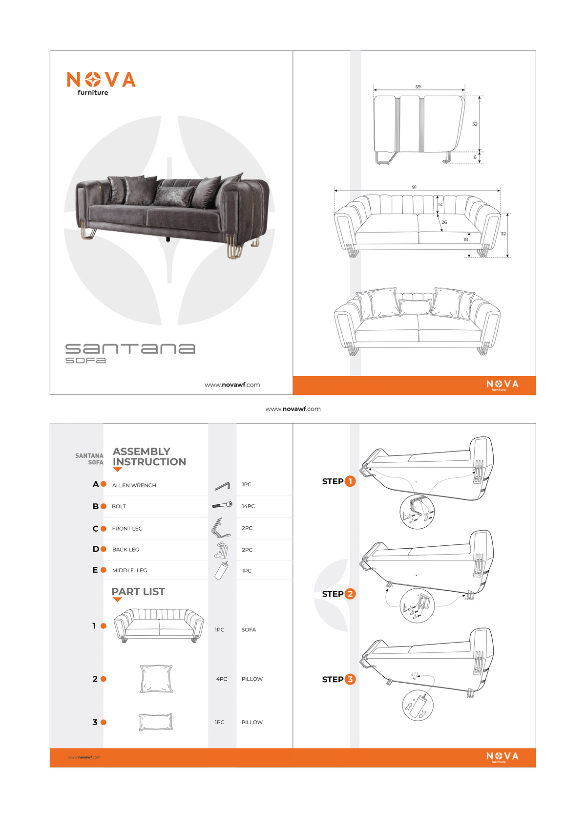 Ella Smoke Velvet Sofa and Loveseat set front view
