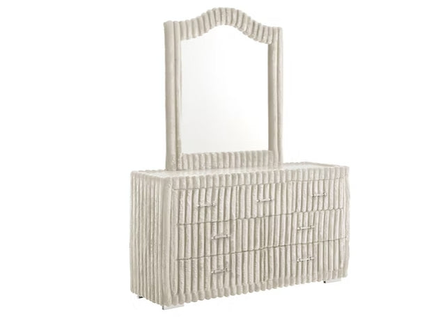 side view of Henley Cream Upholstered Fireplace TV Panel Bedroom Set bed
