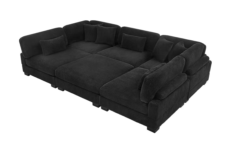 Side view of Supreme Black Soft Corduroy modular sectional sofa