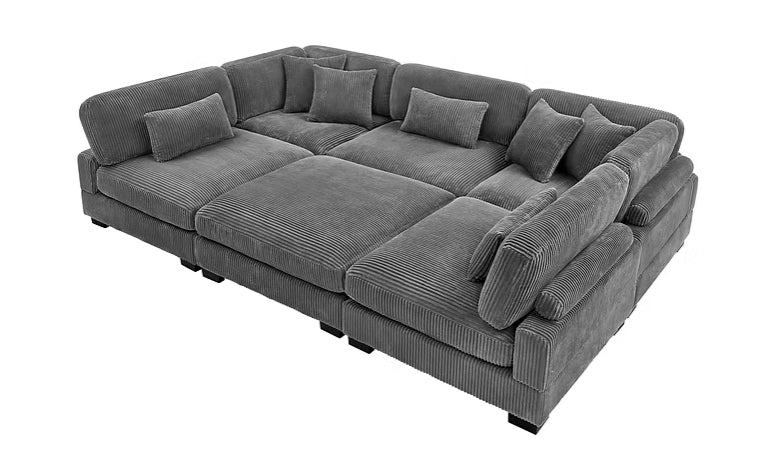Supreme Grey Soft Corduroy Sectional sofa side view
