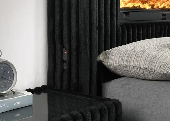 Henley nightstand with drawer detail in black and glass