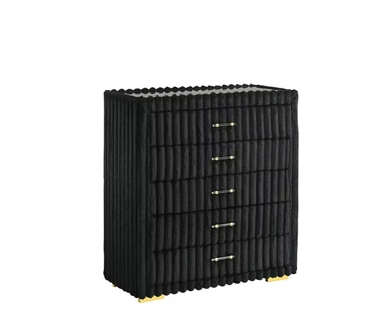 bedroom view of Atlam Henley Black Upholstered Canopy Platform Bedroom Set bed