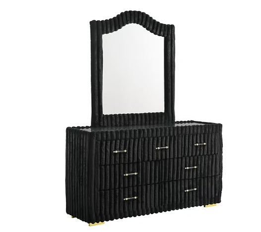 side view of Atlam Henley Black Upholstered Canopy Platform Bedroom Set bed