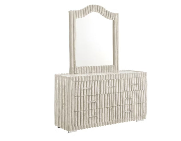Side view of Atlam Henley Cream Upholstered Canopy Platform Bedroom Set bed