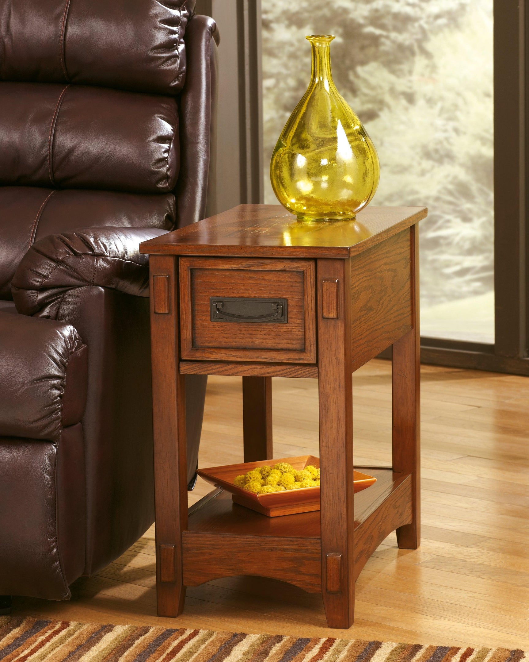 Breegin Brown Chairside End Table Drawer Open