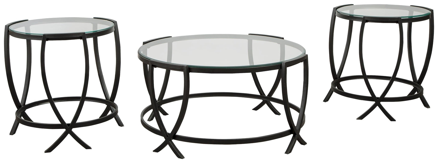 Tarrin Black end table with glass top and metal frame