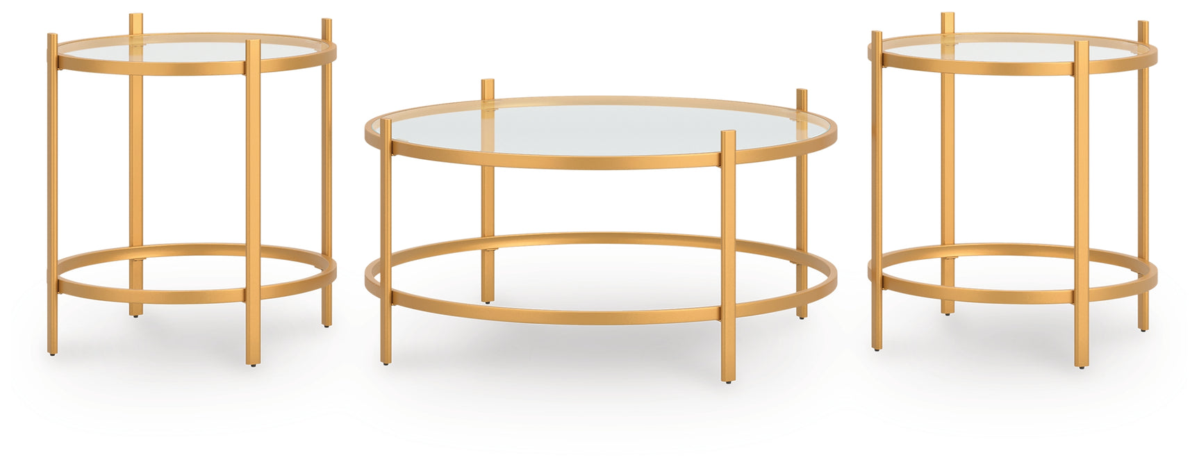 Angle view of Pearlox Gold metal frame and glass top table set