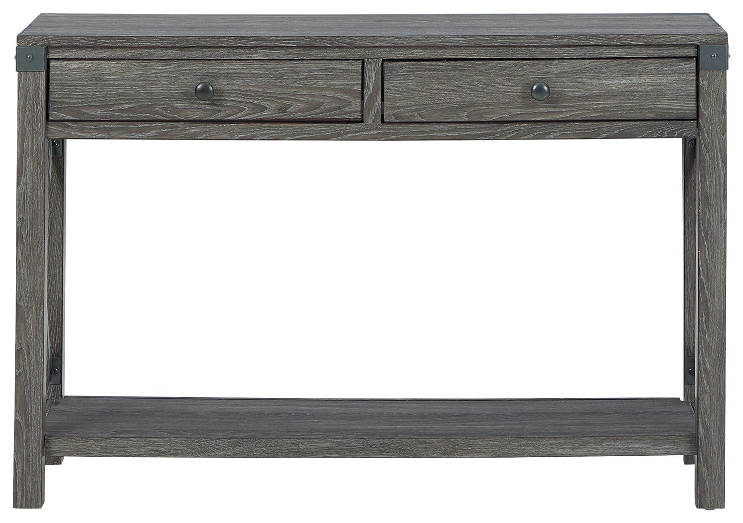 Side profile of Freedan Grayish Brown sofa console table